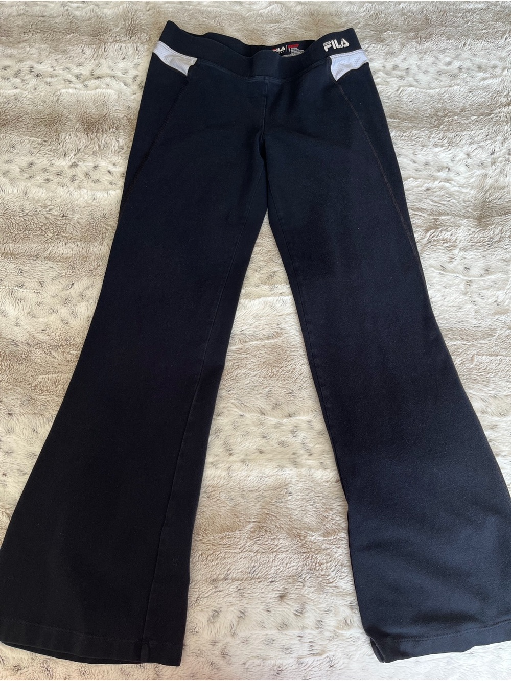 FILA Black Flare stretchy pants with White Waist Accents